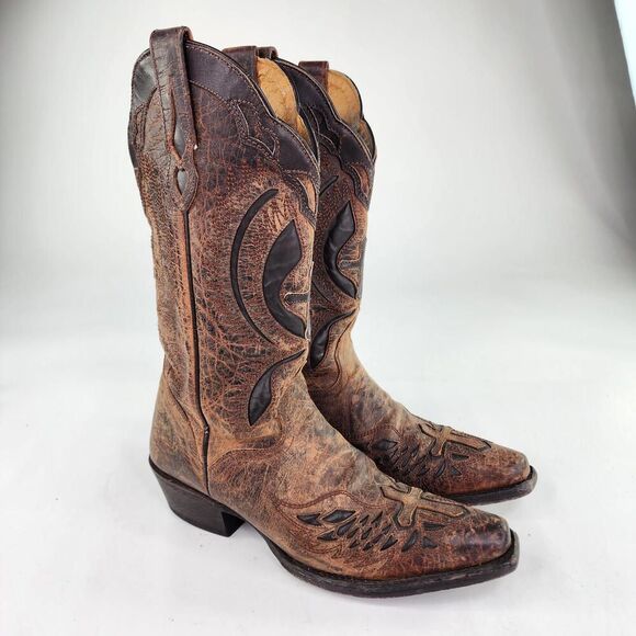 J.B. Dillon Cowboy Western Winged Cross Embroidered Cut Out US 8 B Snip-Toe Boot - Picture 3 of 14